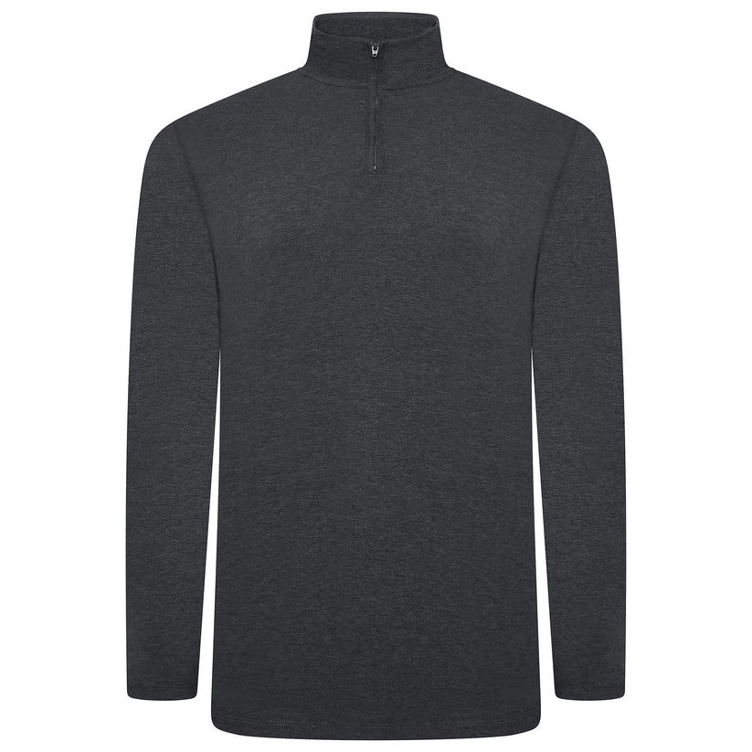 Mens Thermal Quarter Zip Pullover Stretch Lightweight Layering Top - Zip Detail - QHA UK