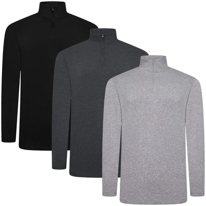 Mens Thermal Quarter Zip Pullover Stretch Lightweight Layering Top - Zip Detail - QHA UK