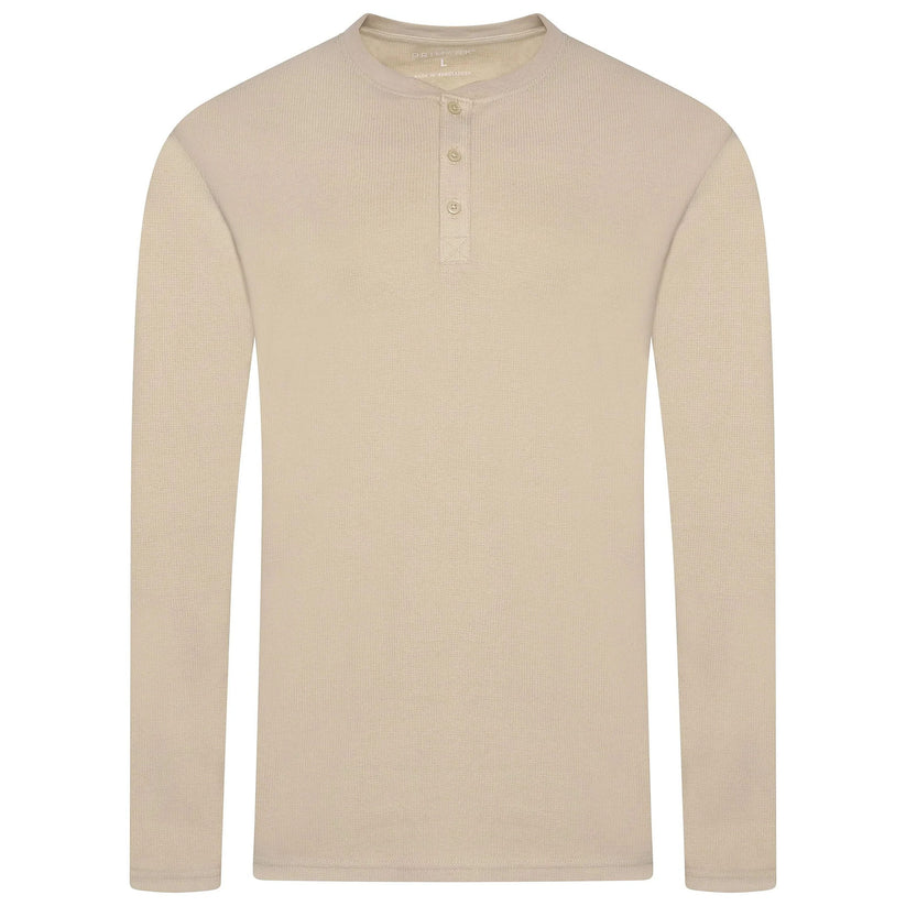 Mens Henley Long Sleeve T Shirt Waffle Knit Cotton Casual Top | Qualit - Sleeve Detail - QHA UK