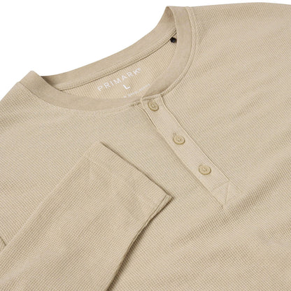 Mens Henley Long Sleeve T Shirt Waffle Knit Cotton Casual Top | Qualit - Sleeve Detail - QHA UK