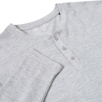 Mens Henley Long Sleeve T Shirt Waffle Knit Cotton Casual Top | Qualit - Sleeve Detail - QHA UK