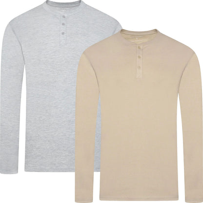 Mens Henley Long Sleeve T Shirt Waffle Knit Cotton Casual Top | Qualit - Sleeve Detail - QHA UK