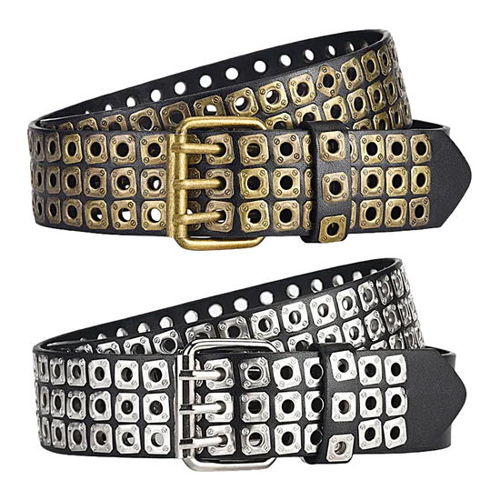 Womens Goth Punk Studded Belt Y2K Metal Pin Buckle Waistband Streetwea - QHA UK