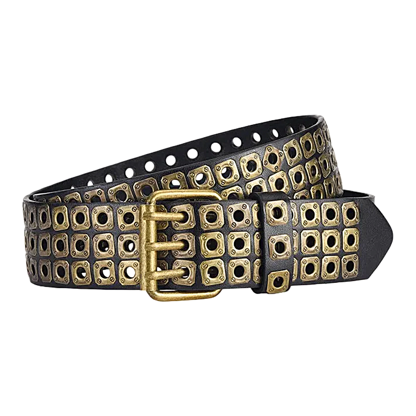 Womens Goth Punk Studded Belt Y2K Metal Pin Buckle Waistband Streetwea - Buckle Detail - QHA UK