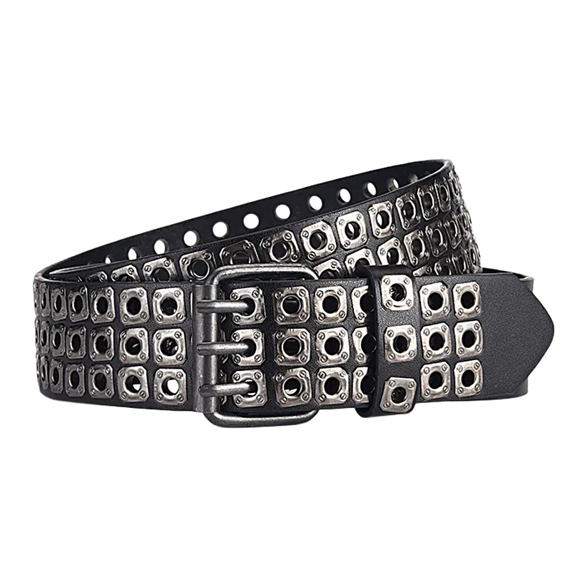 Womens Goth Punk Studded Belt Y2K Metal Pin Buckle Waistband Streetwea - Buckle Detail - QHA UK