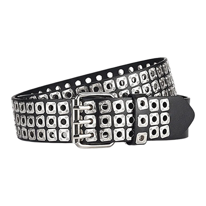 Womens Goth Punk Studded Belt Y2K Metal Pin Buckle Waistband Streetwea - Buckle Detail - QHA UK