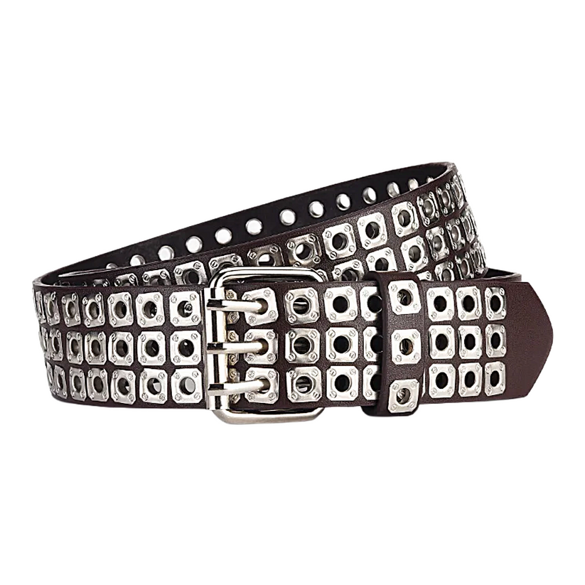 Womens Goth Punk Studded Belt Y2K Metal Pin Buckle Waistband Streetwea - Buckle Detail - QHA UK