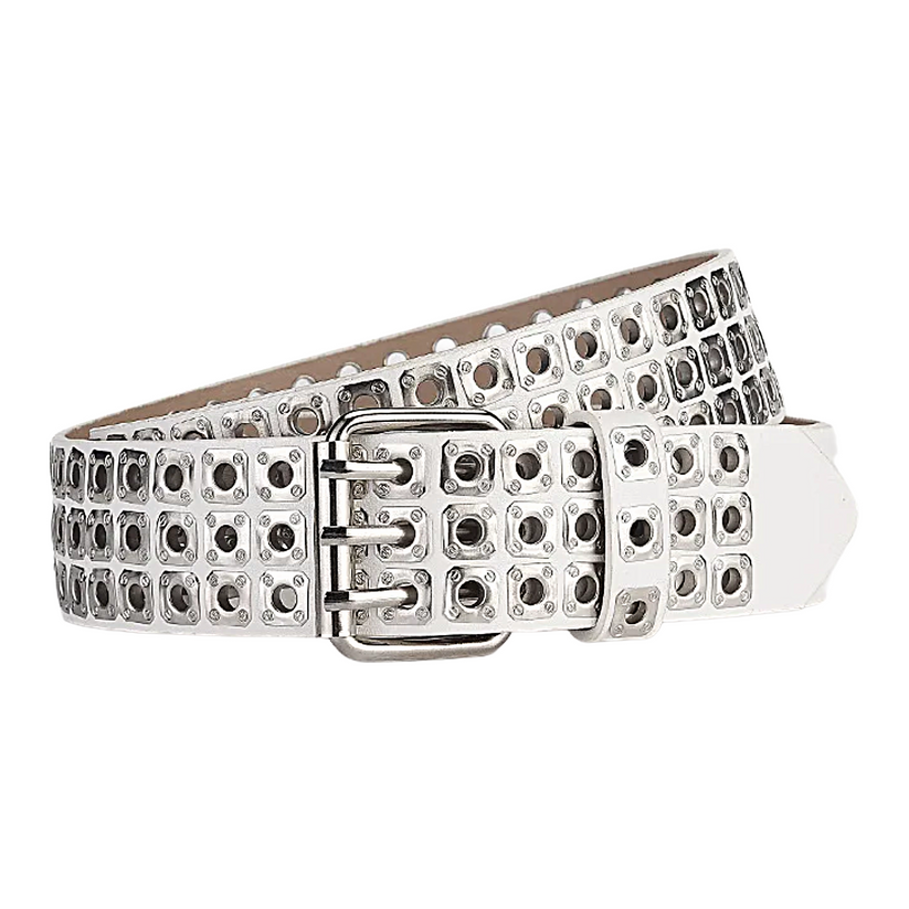Womens Goth Punk Studded Belt Y2K Metal Pin Buckle Waistband Streetwea - Buckle Detail - QHA UK
