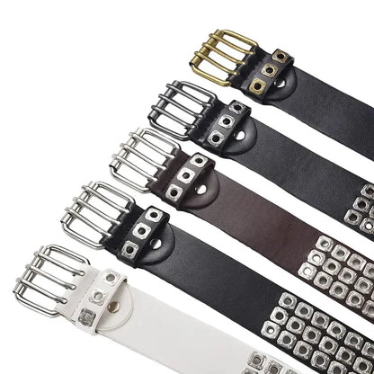 Womens Goth Punk Studded Belt Y2K Metal Pin Buckle Waistband Streetwea - Buckle Detail - QHA UK