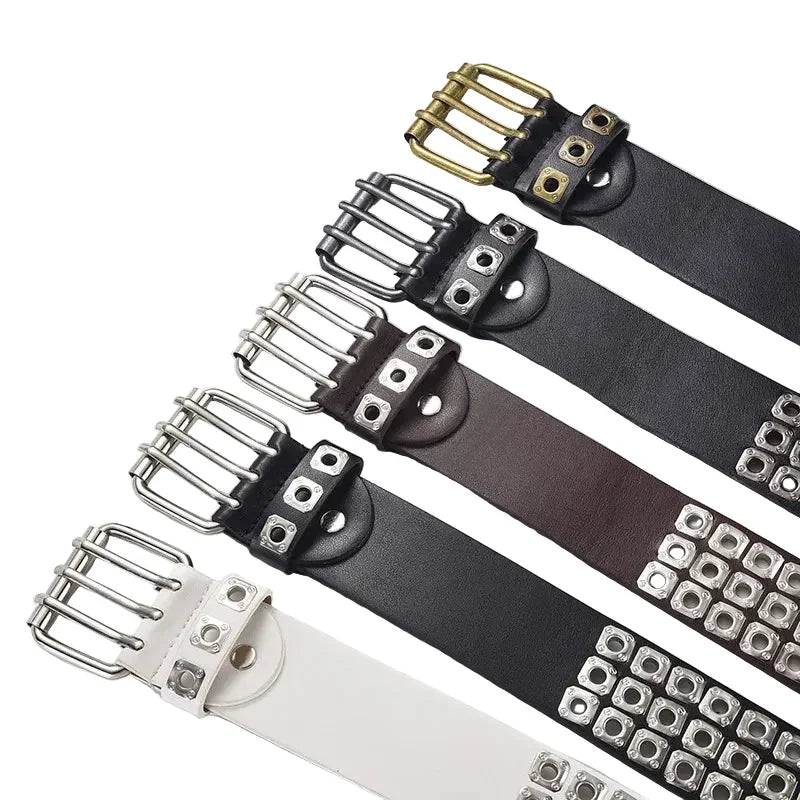 Womens Goth Punk Studded Belt Y2K Metal Pin Buckle Waistband Streetwea - Buckle Detail - QHA UK