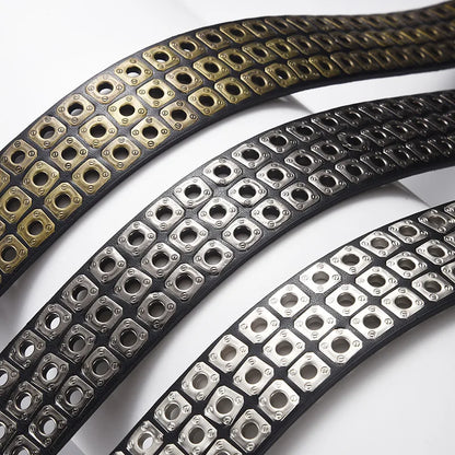 Womens Goth Punk Studded Belt Y2K Metal Pin Buckle Waistband Streetwea - Buckle Detail - QHA UK