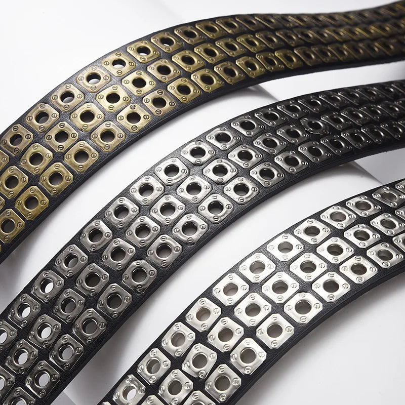 Womens Goth Punk Studded Belt Y2K Metal Pin Buckle Waistband Streetwea - Buckle Detail - QHA UK