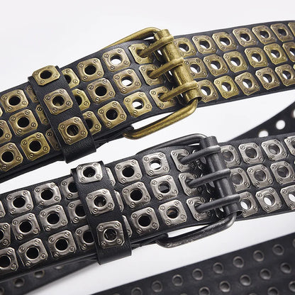 Womens Goth Punk Studded Belt Y2K Metal Pin Buckle Waistband Streetwea - Buckle Detail - QHA UK
