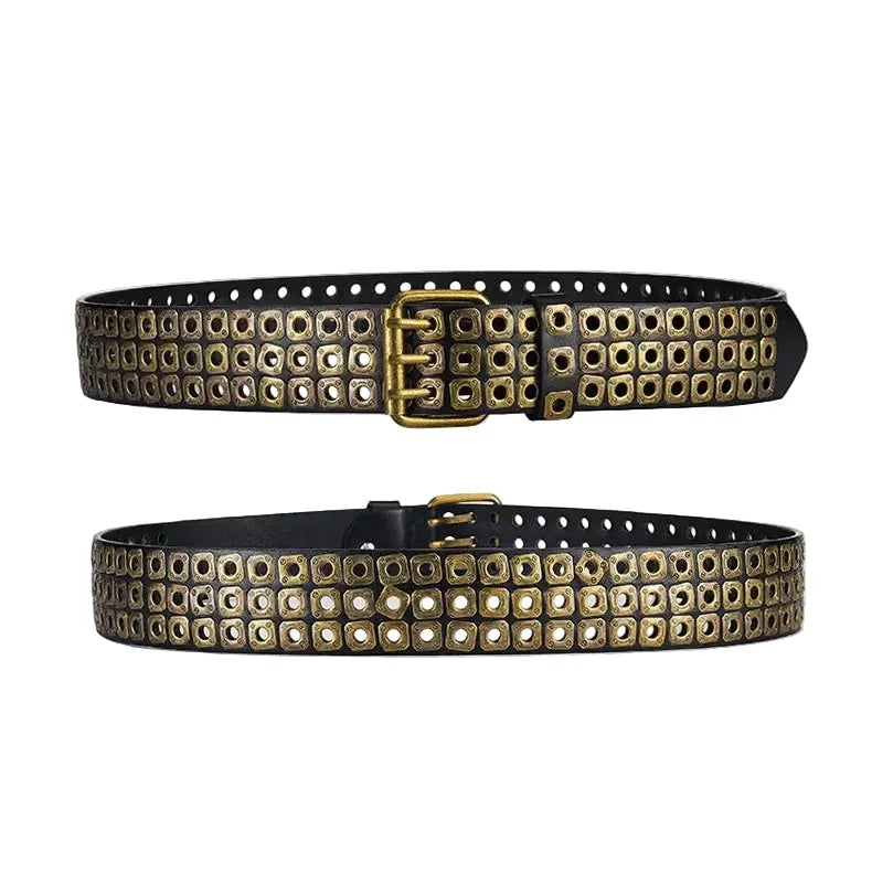 Womens Goth Punk Studded Belt Y2K Metal Pin Buckle Waistband Streetwea - Buckle Detail - QHA UK