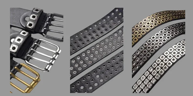 Womens Goth Punk Studded Belt Y2K Metal Pin Buckle Waistband Streetwea - Buckle Detail - QHA UK