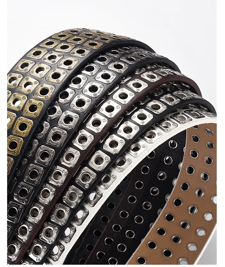 Womens Goth Punk Studded Belt Y2K Metal Pin Buckle Waistband Streetwea - Buckle Detail - QHA UK