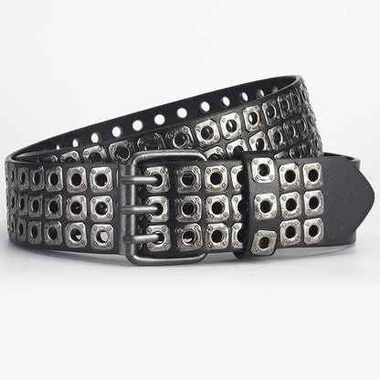 Womens Goth Punk Studded Belt Y2K Metal Pin Buckle Waistband Streetwea - Buckle Detail - QHA UK