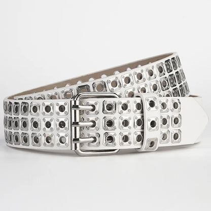 Womens Goth Punk Studded Belt Y2K Metal Pin Buckle Waistband Streetwea - Buckle Detail - QHA UK