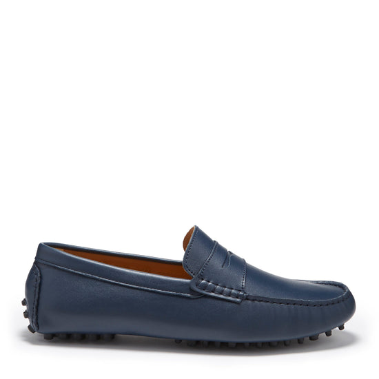 Hugs & Co Mens French Navy Full Grain Leather Penny Loafers UK 7-14 - QHA UK