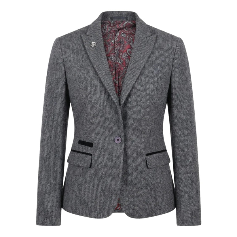 Women's Grey Tweed Herringbone Blazer & Waistcoat | Office Suit Set | TruClothing - QHA UK