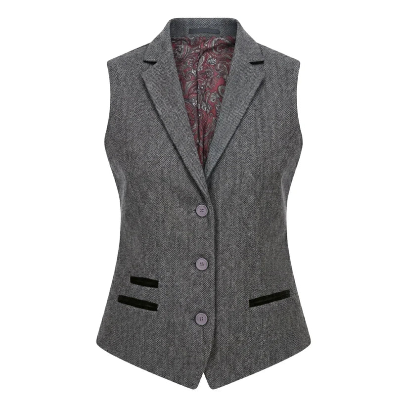 Women's Grey Tweed Herringbone Blazer & Waistcoat | Office Suit Set | TruClothing - QHA UK