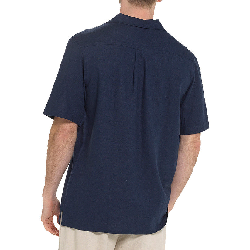 Indigo Roc Mens Linen Blend Camp Collar Shirt Short Sleeve Summer Casu - Collar Detail - QHA UK