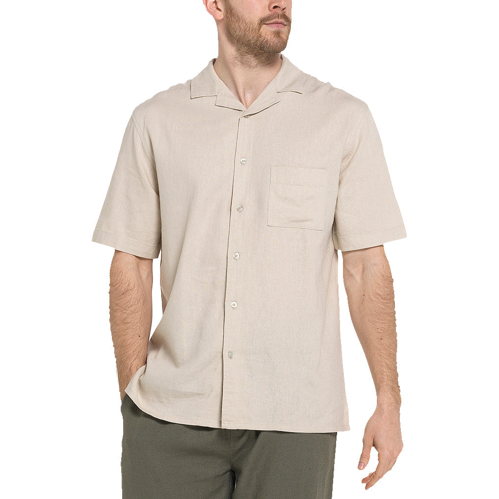 Indigo Roc Mens Linen Blend Camp Collar Shirt Short Sleeve Summer Casu - Collar Detail - QHA UK