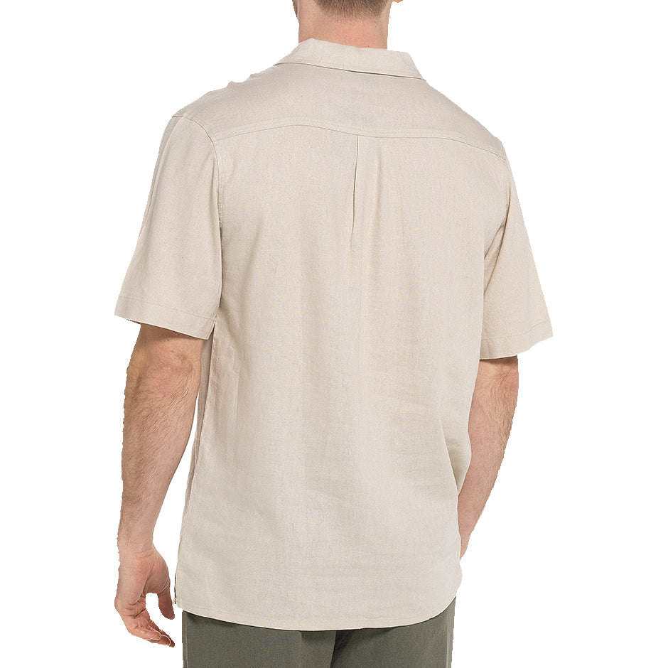 Indigo Roc Mens Linen Blend Camp Collar Shirt Short Sleeve Summer Casu - Collar Detail - QHA UK