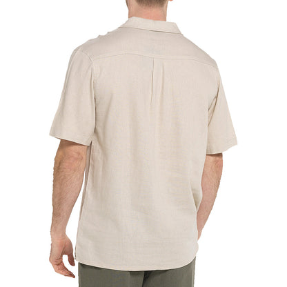 Indigo Roc Mens Linen Blend Camp Collar Shirt Short Sleeve Summer Casu - Collar Detail - QHA UK
