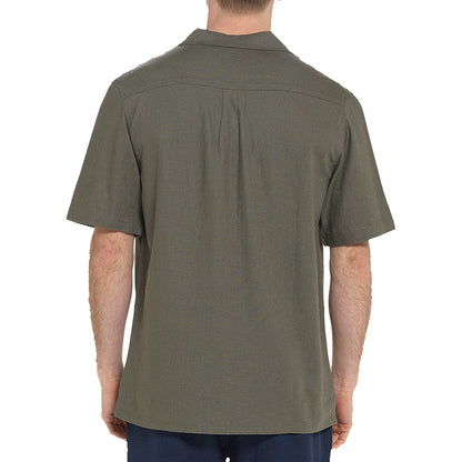 Indigo Roc Mens Linen Blend Camp Collar Shirt Short Sleeve Summer Casu - Collar Detail - QHA UK