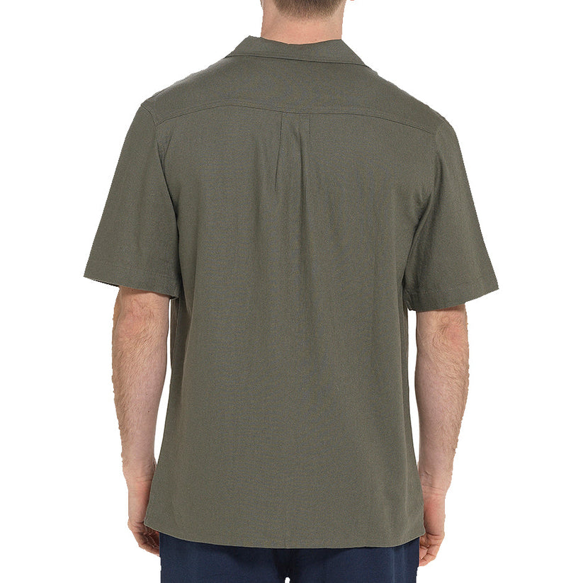 Indigo Roc Mens Linen Blend Camp Collar Shirt Short Sleeve Summer Casu - Collar Detail - QHA UK