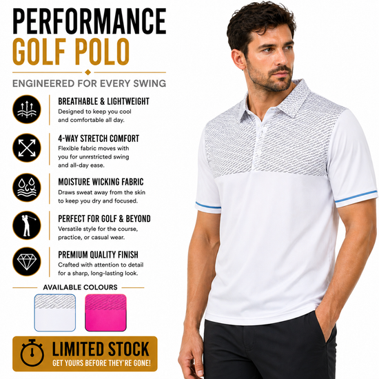 Island Green Golf Polo Shirt Mens Stretch Breathable Dash Print Casual - QHA UK
