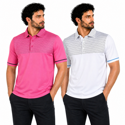 Island Green Golf Polo Shirt Mens Stretch Breathable Dash Print Casual - Pattern Detail - QHA UK