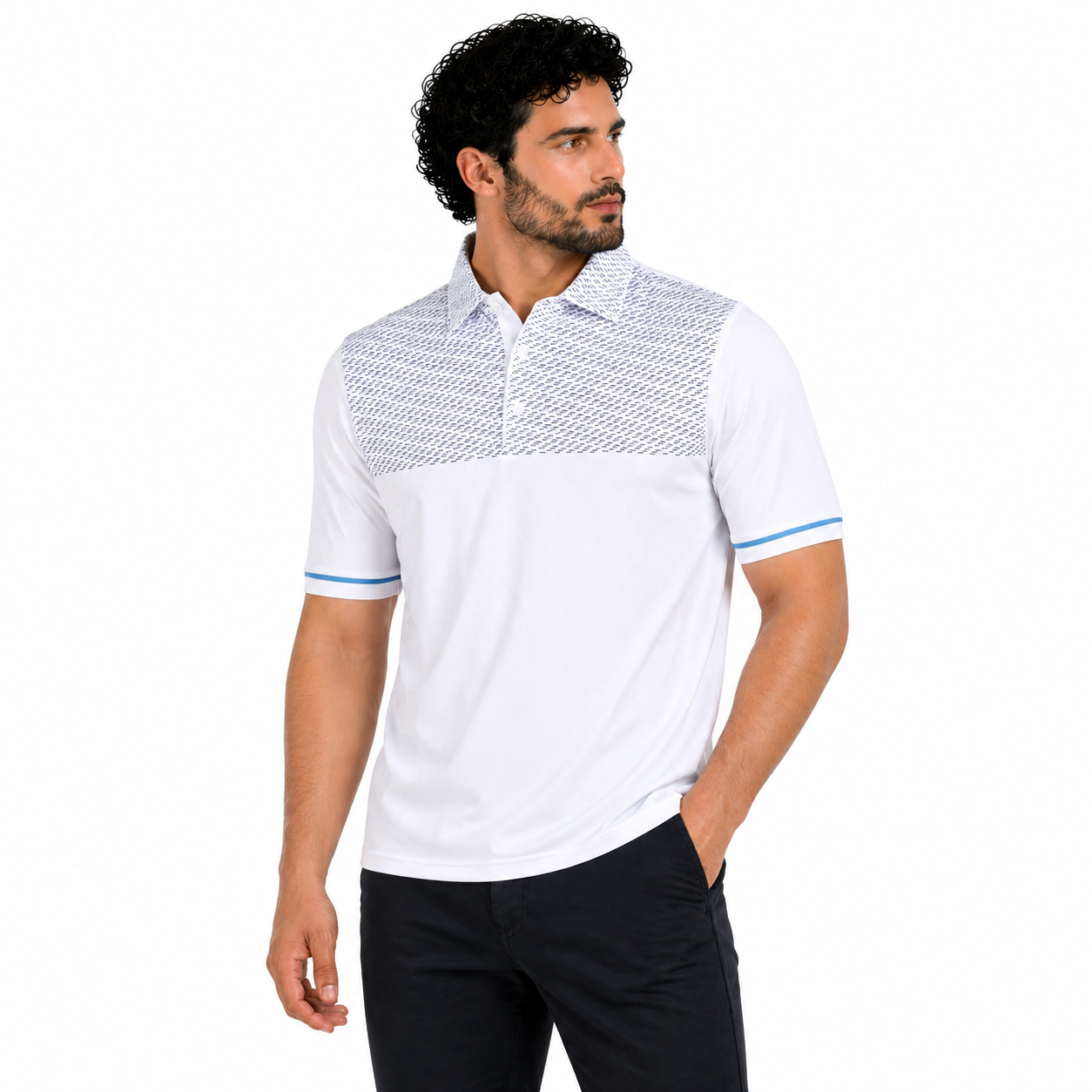 Island Green Golf Polo Shirt Mens Stretch Breathable Dash Print Casual - Pattern Detail - QHA UK