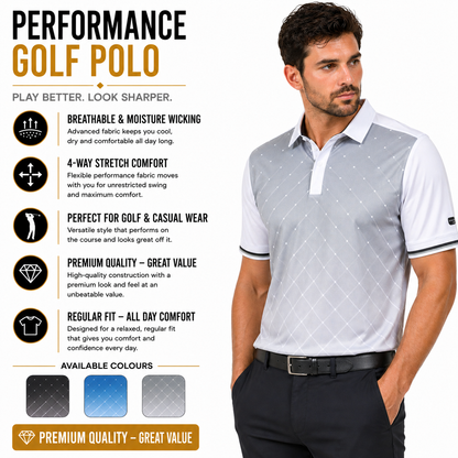 Island Green Golf Polo Shirt Mens Geometric Stretch Breathable Top | P - QHA UK