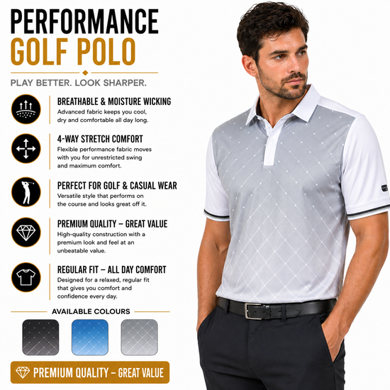 Island Green Golf Polo Shirt Mens Geometric Stretch Breathable Top | P - QHA UK