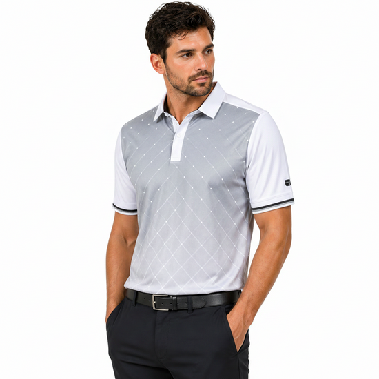 Island Green Golf Polo Shirt Mens Geometric Stretch Breathable Top