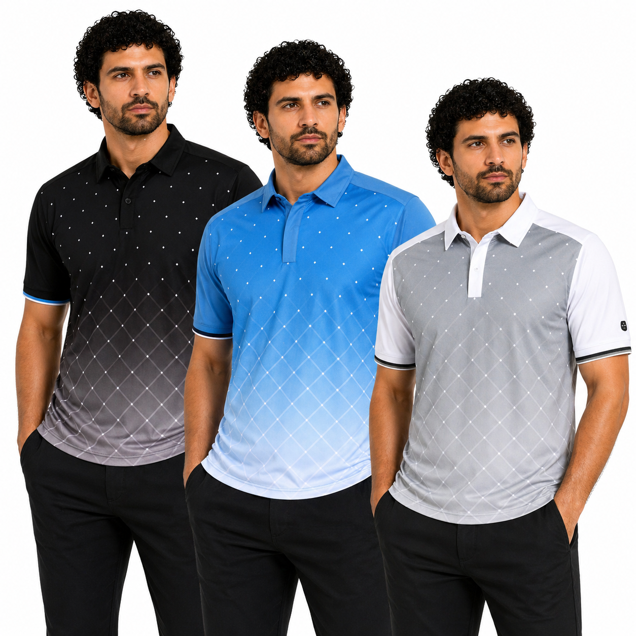 Island Green Golf Polo Shirt Mens Geometric Stretch Breathable Top | P - QHA UK