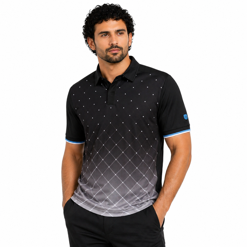 Island Green Golf Polo Shirt Mens Geometric Stretch Breathable Top | P - QHA UK