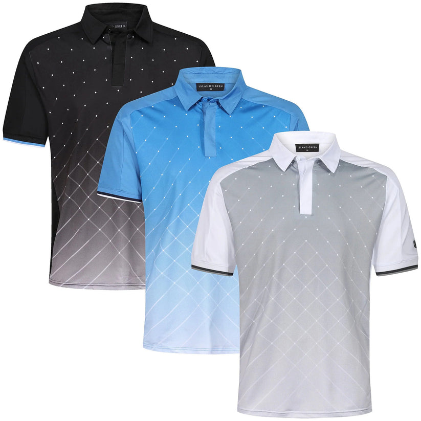 Island Green Golf Polo Shirt Mens Geometric Stretch Breathable Top | P - QHA UK
