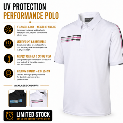 Mens Golf Polo Shirt UV Protection Breathable Stretch Sport Casual Top - QHA UK