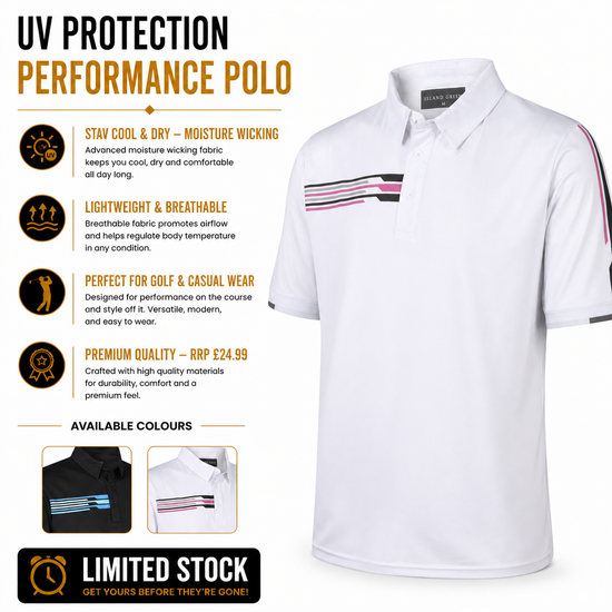 Mens Golf Polo Shirt UV Protection Breathable Stretch Sport Casual Top - QHA UK