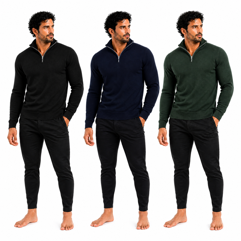 Mens Jacamo Quarter Zip Jumper Cotton Lightweight Knit Pullover S-6XL - Zip Detail - QHA UK