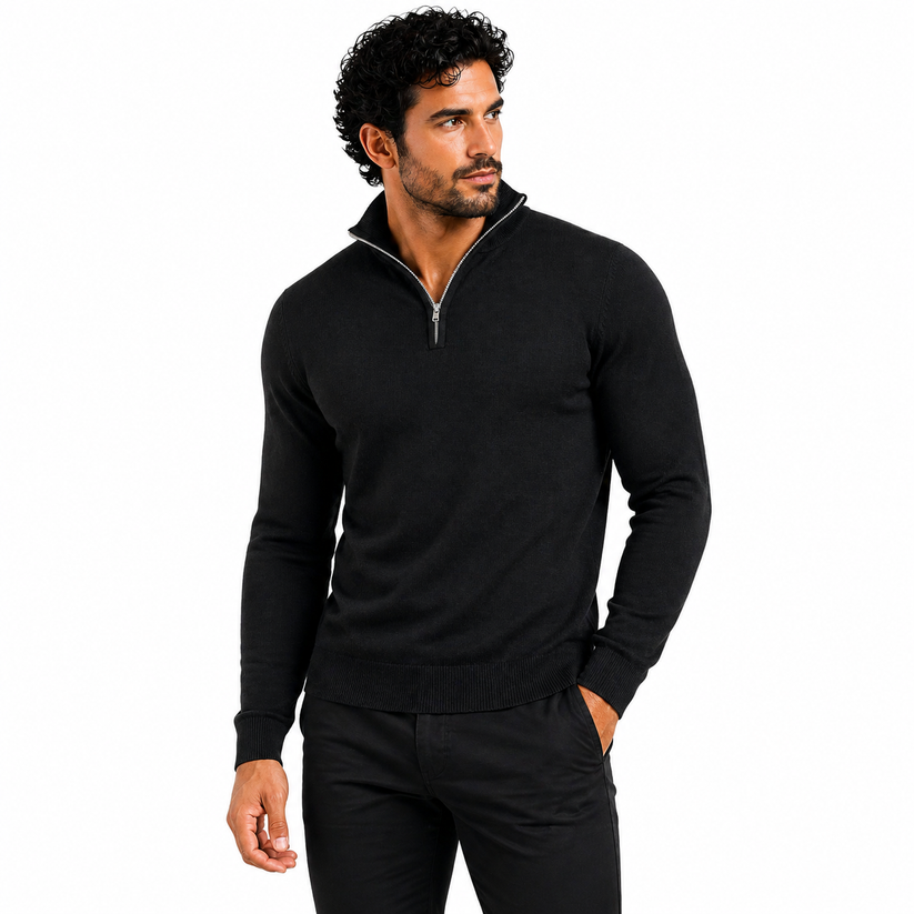 Mens Jacamo Quarter Zip Jumper Cotton Lightweight Knit Pullover S-6XL - Zip Detail - QHA UK