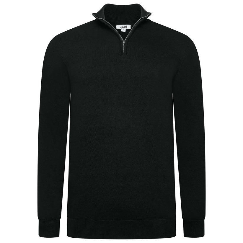 Mens Jacamo Quarter Zip Jumper Cotton Lightweight Knit Pullover S-6XL - Zip Detail - QHA UK