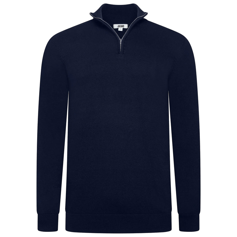 Mens Jacamo Quarter Zip Jumper Cotton Lightweight Knit Pullover S-6XL - Zip Detail - QHA UK