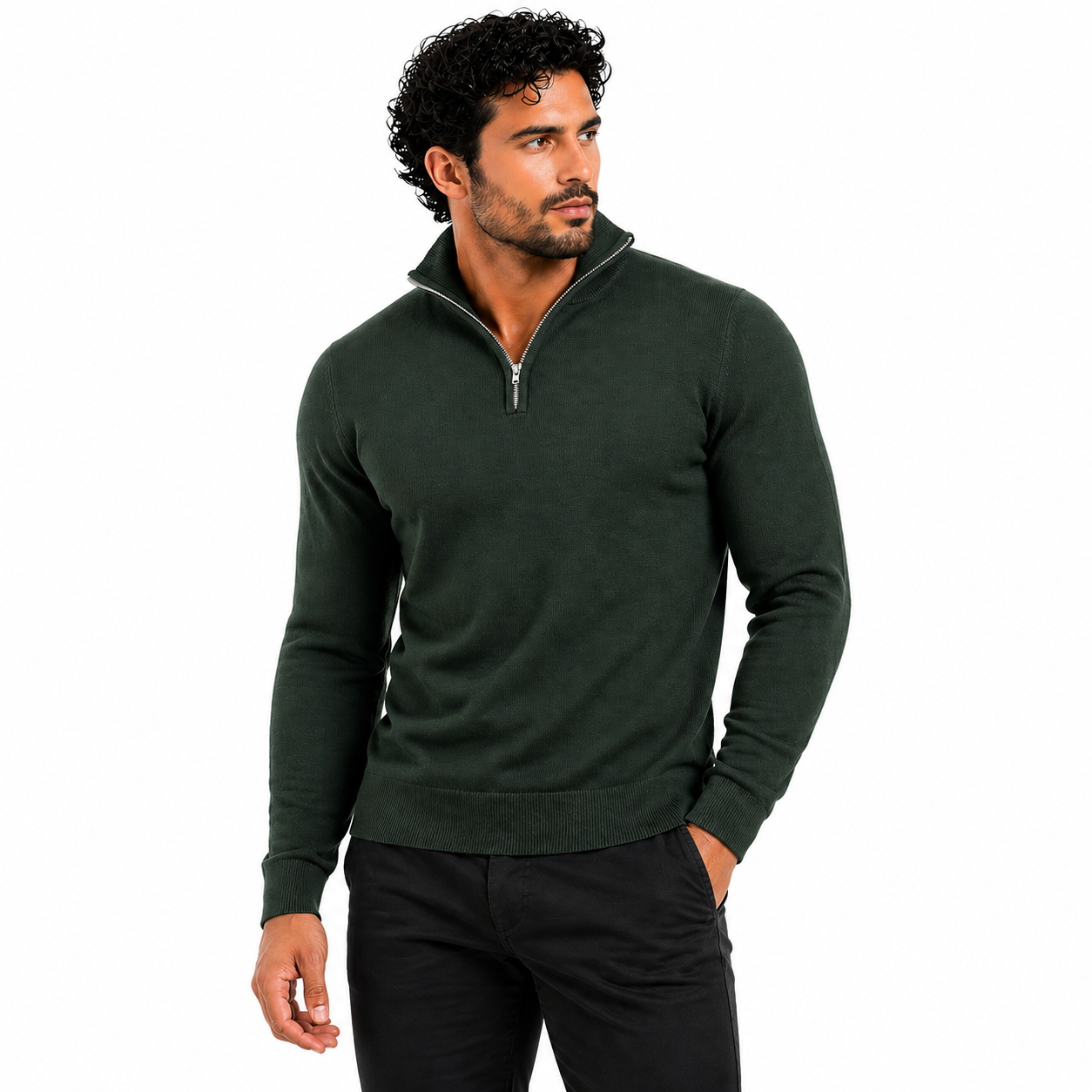 Mens Jacamo Quarter Zip Jumper Cotton Lightweight Knit Pullover S-6XL - Zip Detail - QHA UK