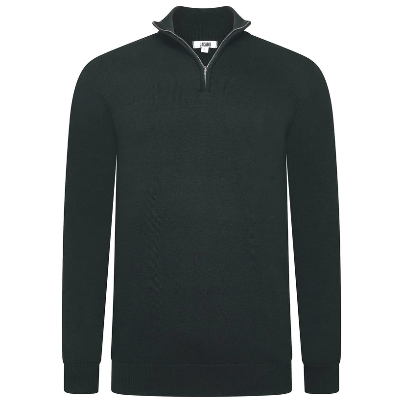 Mens Jacamo Quarter Zip Jumper Cotton Lightweight Knit Pullover S-6XL - Zip Detail - QHA UK
