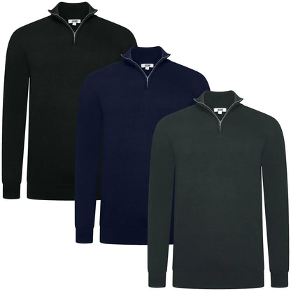 Mens Jacamo Quarter Zip Jumper Cotton Lightweight Knit Pullover S-6XL - Sleeve Detail - QHA UK