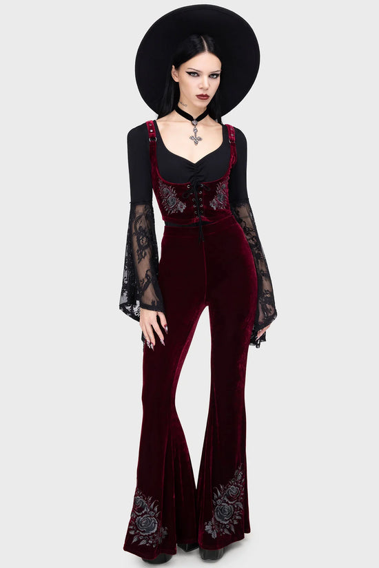 Killstar Women's Flared Trousers a Devil's Rose UK 8-22 - QHA UK